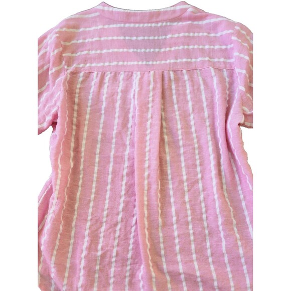 Yidarton Women’s Pink White Striped Blouse Size Large V-Neck Long Sleeve Linen - Picture 7 of 8